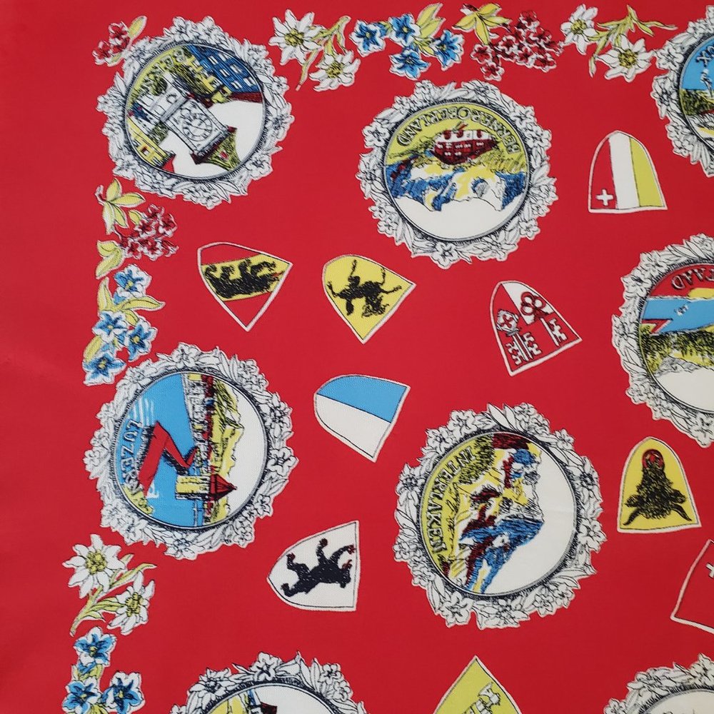 Vintage Midcentury 1950s/60s KREIER Switzerland Souvenir Scarf  Silk 26x26
